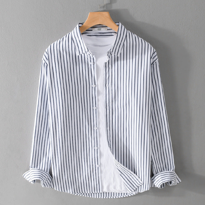 Herren Gestreiftes Oversize-Hemd aus leichter Baumwollmischung mit Kentkragen Echoarchiv