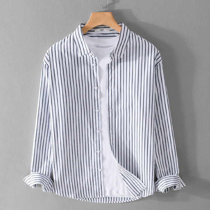 Herren Gestreiftes Oversize-Hemd aus leichter Baumwollmischung mit Kentkragen Echoarchiv