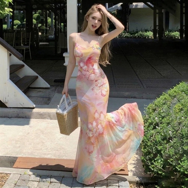Damen Maxikleid mit floralem Design und Spaghettiträgern Echo Archiv