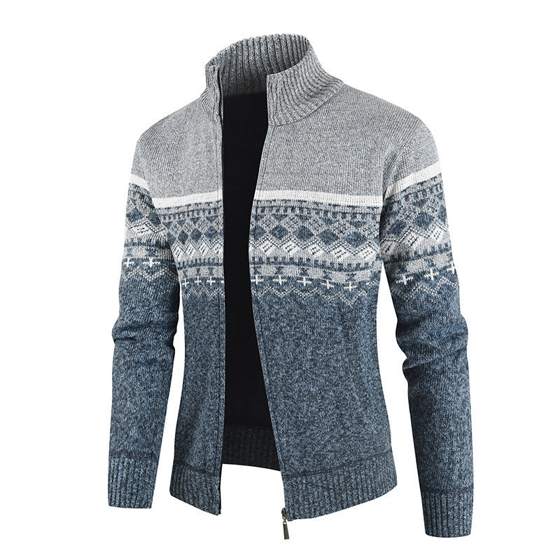 Herren Strickjacke mit geometrischen Mustern und hohem Kragen Echoarchiv