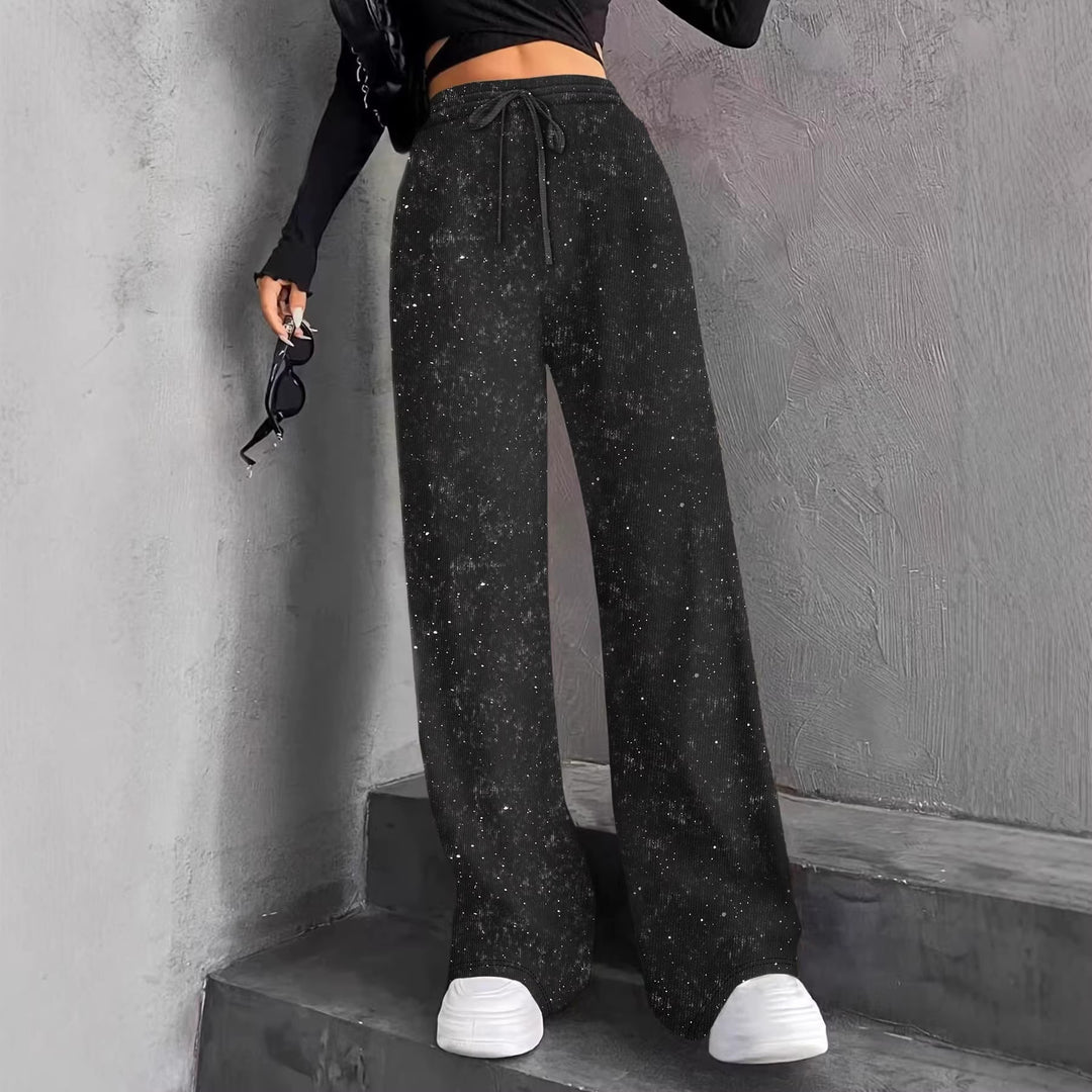 Damen weite Strickhose mit hochgeschnittenem Bund und Kordelzug – Avélisse