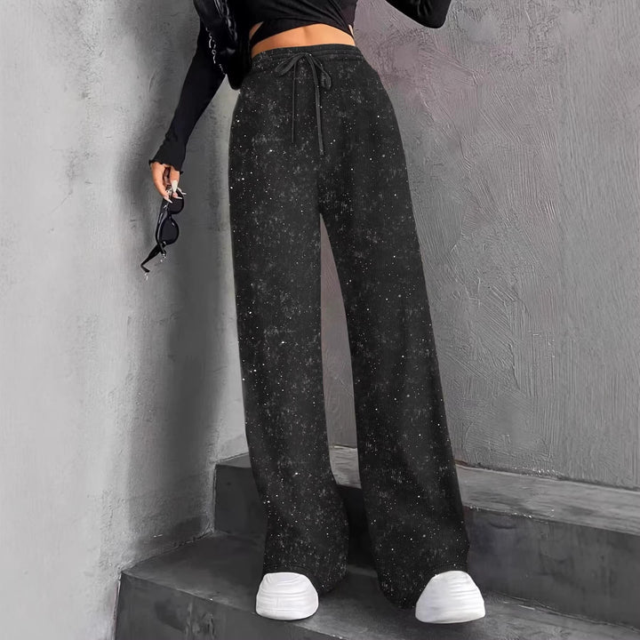 Damen weite Strickhose mit hochgeschnittenem Bund und Kordelzug – Avélisse