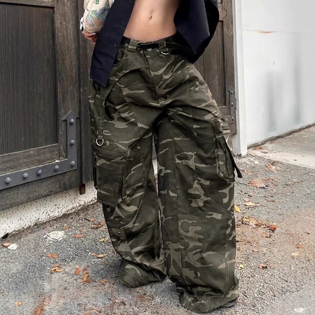 Damen High-Waist Oversized Cargo-Cordhose mit Multi-Pocket und D-Ring – Avélisse