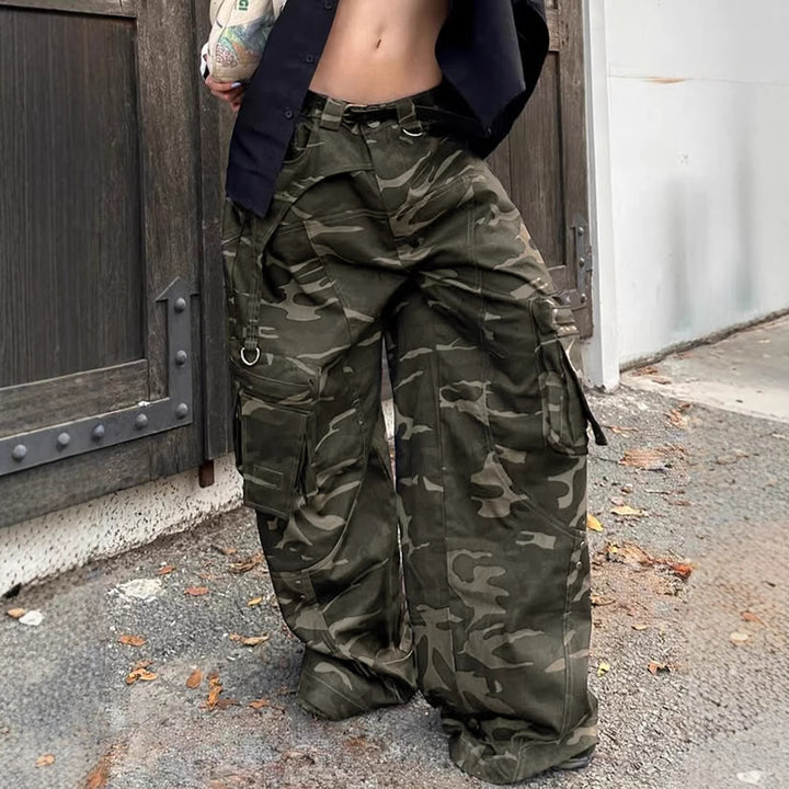 Damen High-Waist Oversized Cargo-Cordhose mit Multi-Pocket und D-Ring – Avélisse