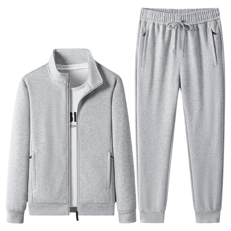 Herren Freizeit-Trainingsanzug Set mit Stehkragen Reißverschlussjacke und Jogginghose aus French Terry – Marzano