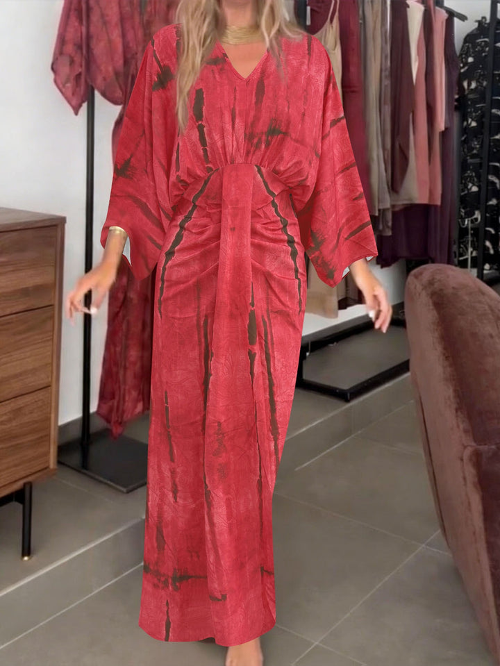 Damen Fließendes Maxikleid mit V‑Ausschnitt, Wickeloptik und dekorativem Taillenband – Valéora