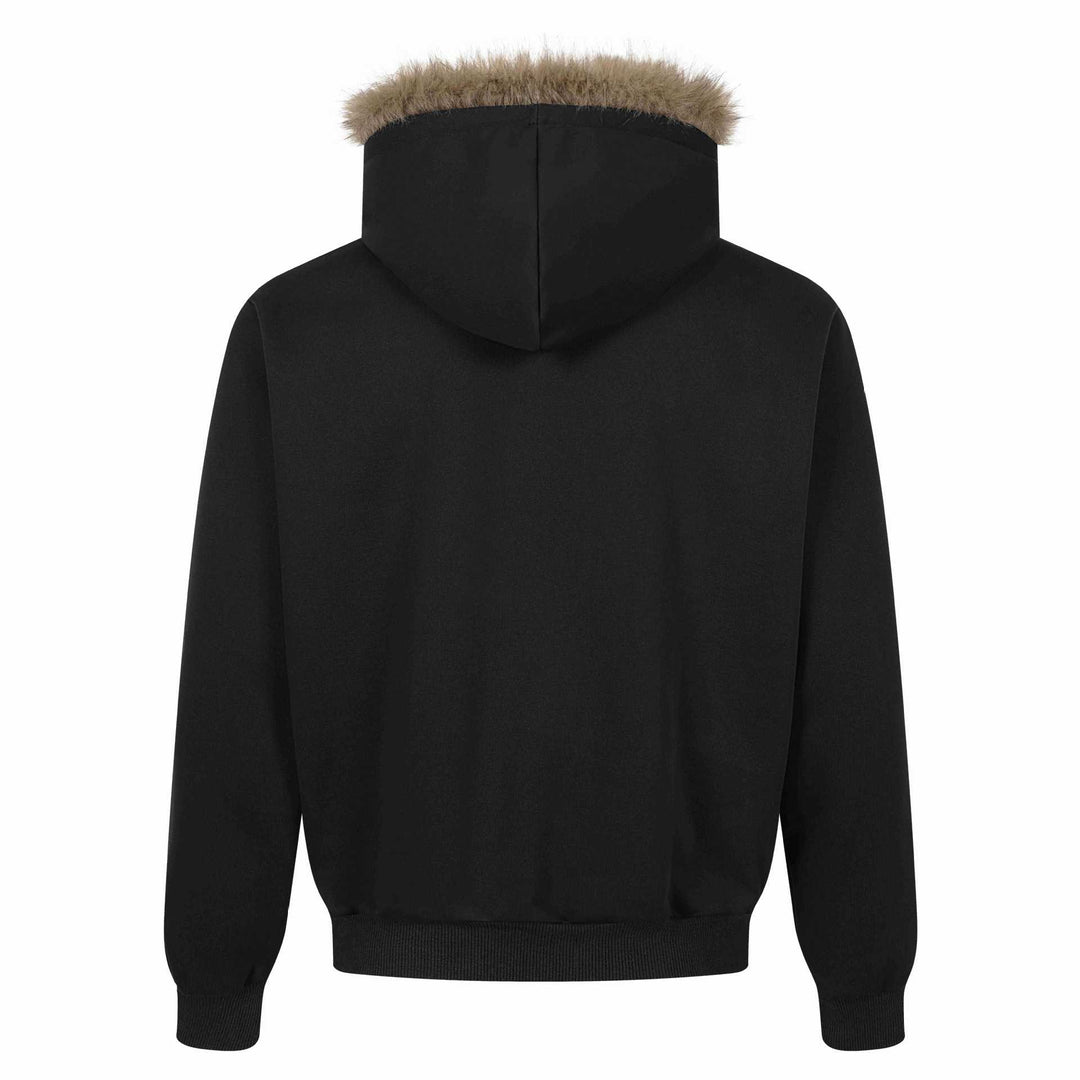 Damen Kapuzen‑Sweatjacke mit Kunstfellbesatz, Frontzip und Collage‑Print Echoarchiv