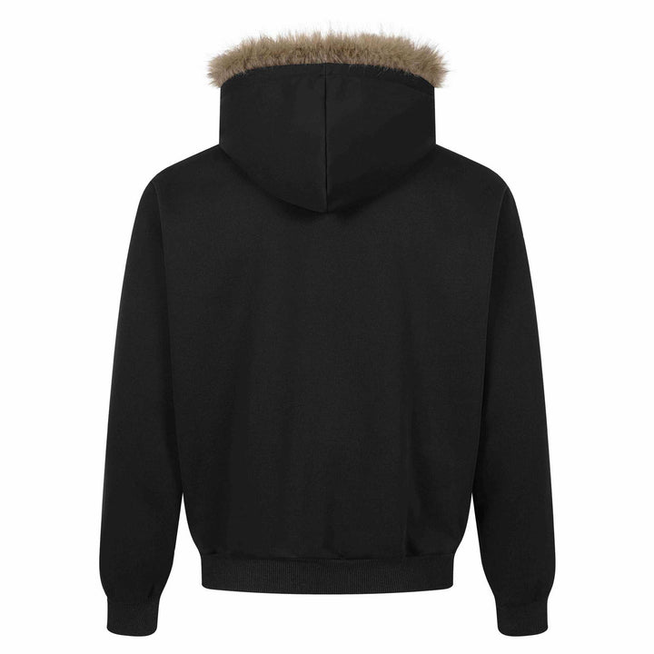 Damen Kapuzen‑Sweatjacke mit Kunstfellbesatz, Frontzip und Collage‑Print Echoarchiv