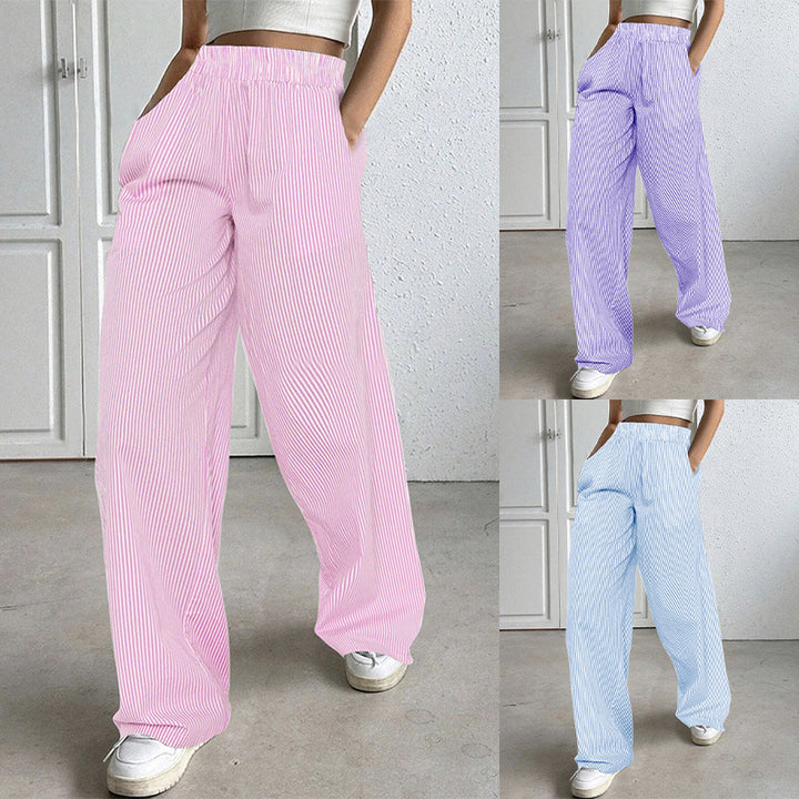Frauen weite hochtaillierte Lounge-Hosen mit elastischem Bund und seitlichen Taschen Echoarchiv