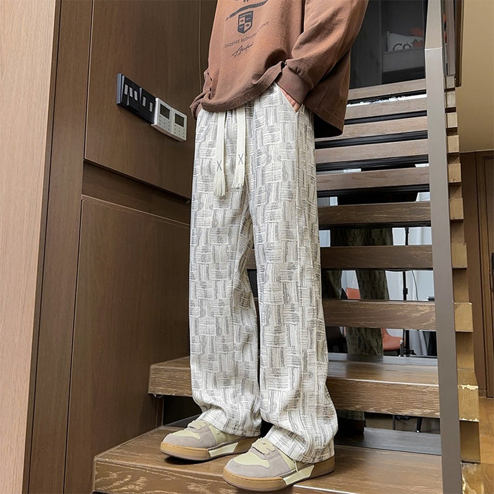 Herren Weite Strukturierte Leinenoptik-Hose mit Relaxed-Silhouette und grafischem Muster Echoarchiv