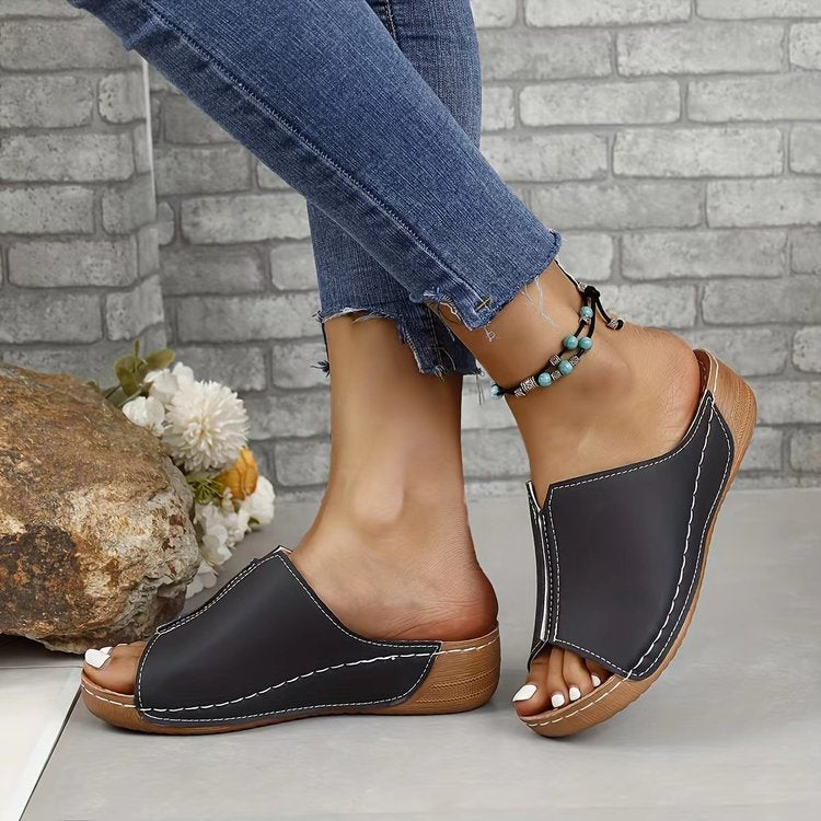 Damen Offene Komfort‑Mules mit gepolstertem Fußbett und Korkoptik‑Plateau – Lioré