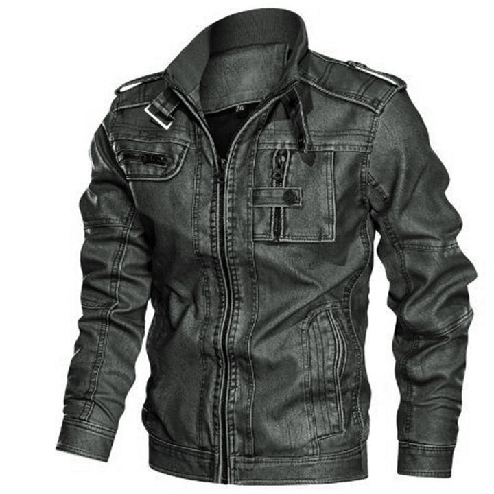 Herren Urbaner Kunstleder-Blouson mit Schulterklappen, Reißverschluss und Utility-Taschen Echoarchiv