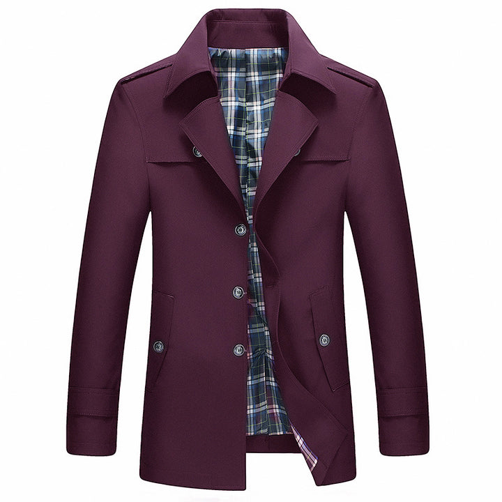 Herren Moderner Kurzmantel im Trenchcoat‑Look mit karierter Innenfütterung und Schulterklappen Echoarchiv