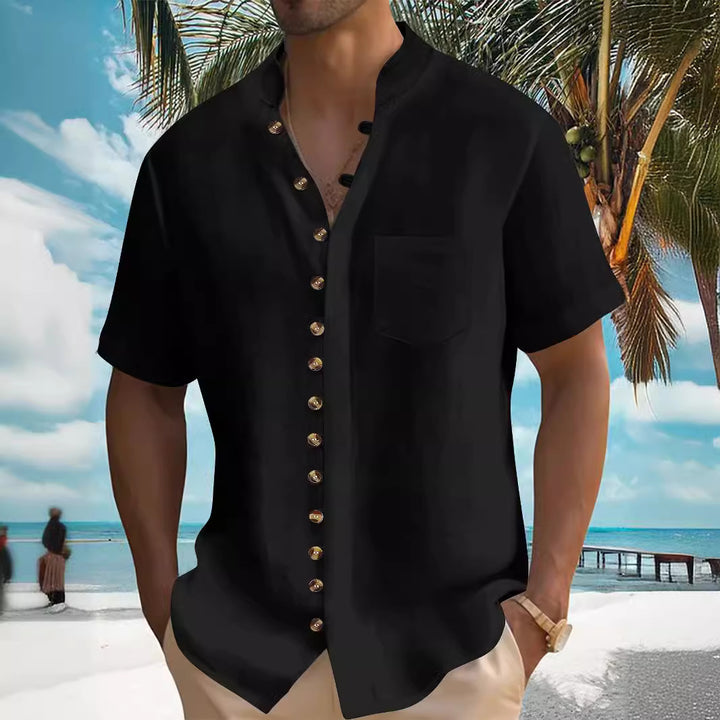 Herren Kurzarm Hemd mit modernem Knopfdesign Echoarchiv