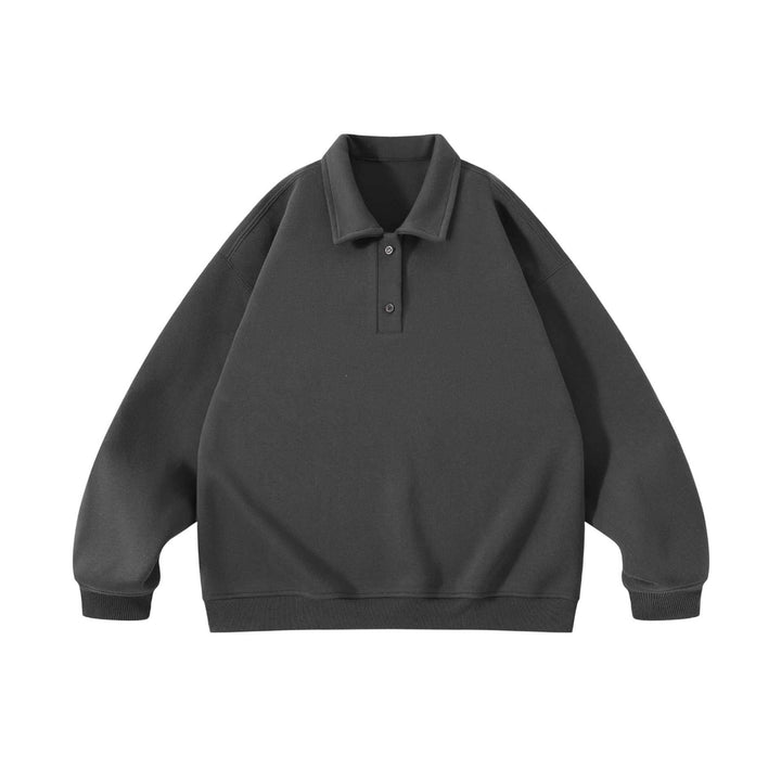 Unisex Oversize-Henley-Polo-Sweatshirt mit Kentkragen, Raglanärmeln und Rippbündchen Echoarchiv
