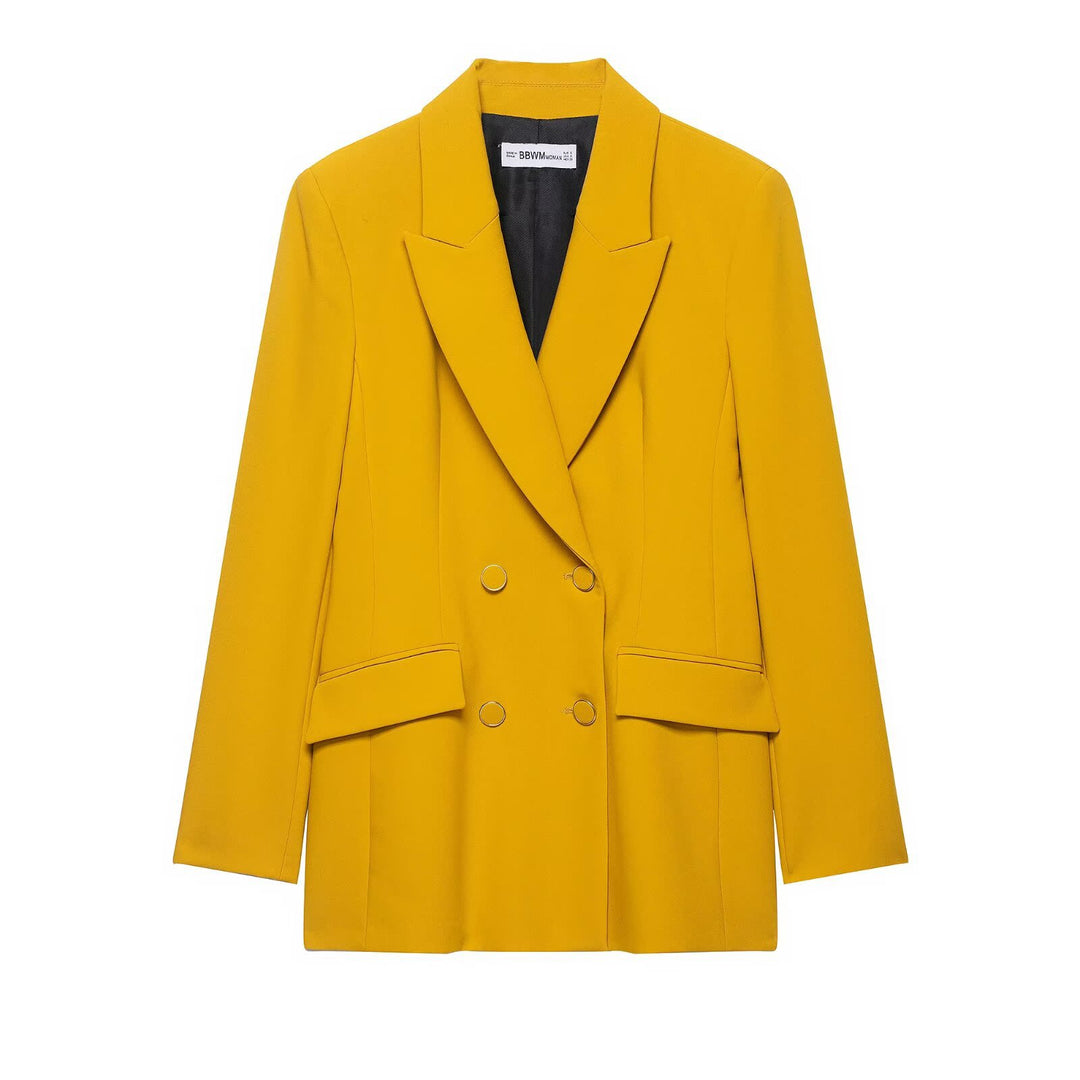 Damen Doppelreihiger Longblazer mit markanten Revers und Zierösenknöpfen Echo Archiv
