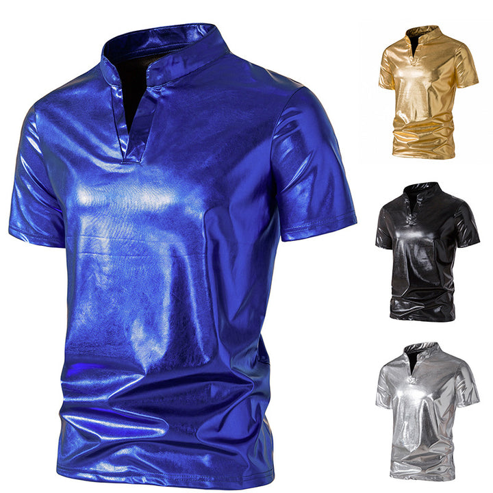 Herren Hochglänzendes Poloshirt mit modernem Stehkragen Echoarchiv