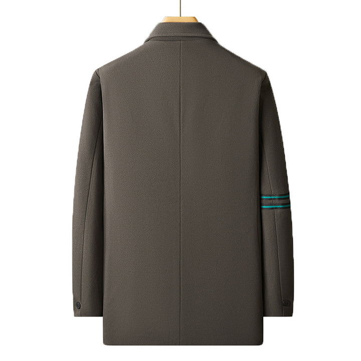 Herren Kurzer Wollmix-Mantel im Blazer-Stil mit Ärmelstreifen und minimaler Logostickerei – Tianoro