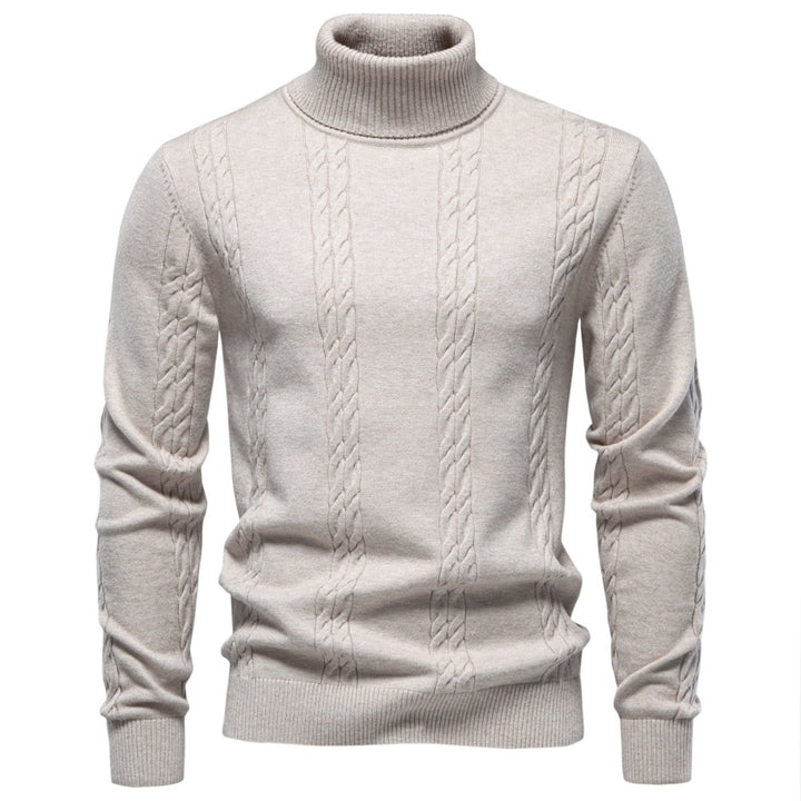 Herren Rollkragenpullover mit vertikalem Zopfmuster und schmaler Passform Echoarchiv