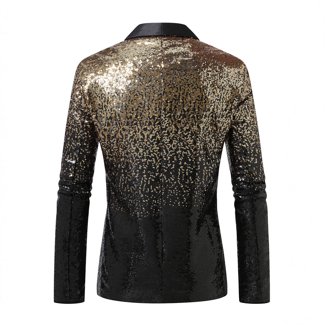 Herren Glamouröser Paillettenblazer mit satiniertem Revers und modernem Schnitt Echoarchiv