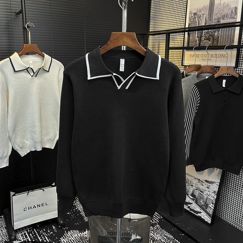 Herren Feinstrick-Polo-Pullover mit Kontrastpaspel und Hemdkragen Echoarchiv
