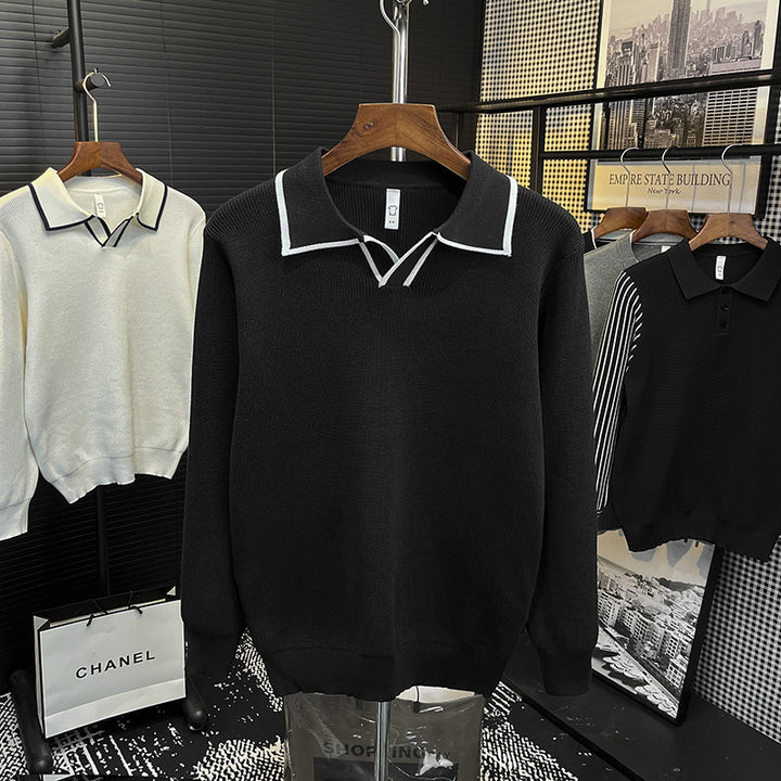Herren Feinstrick-Polo-Pullover mit Kontrastpaspel und Hemdkragen Echoarchiv