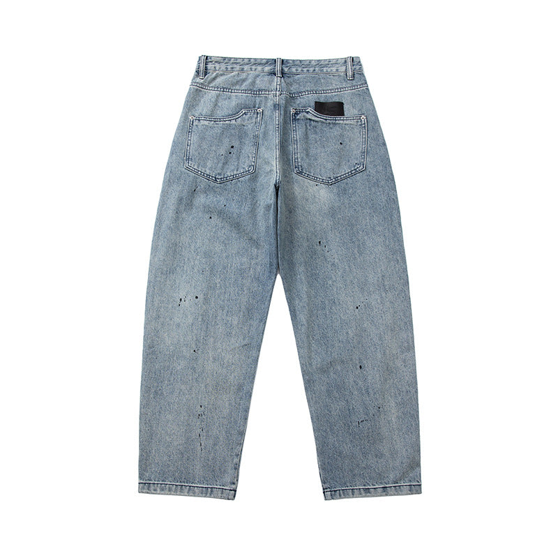 Herren Weite Relaxed-Fit Denimhose mit Paint‑Effekt und Knie‑Naht Echoarchiv