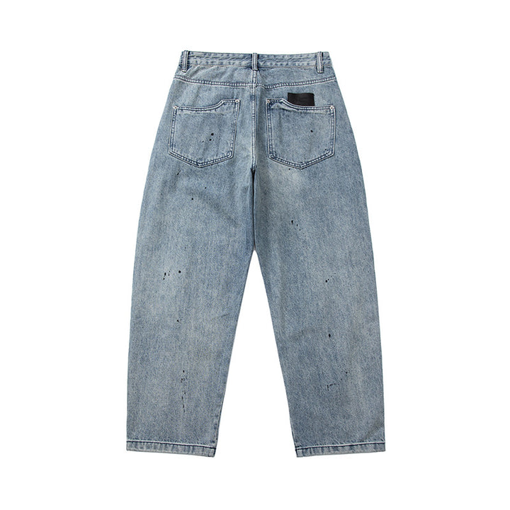 Herren Weite Relaxed-Fit Denimhose mit Paint‑Effekt und Knie‑Naht Echoarchiv