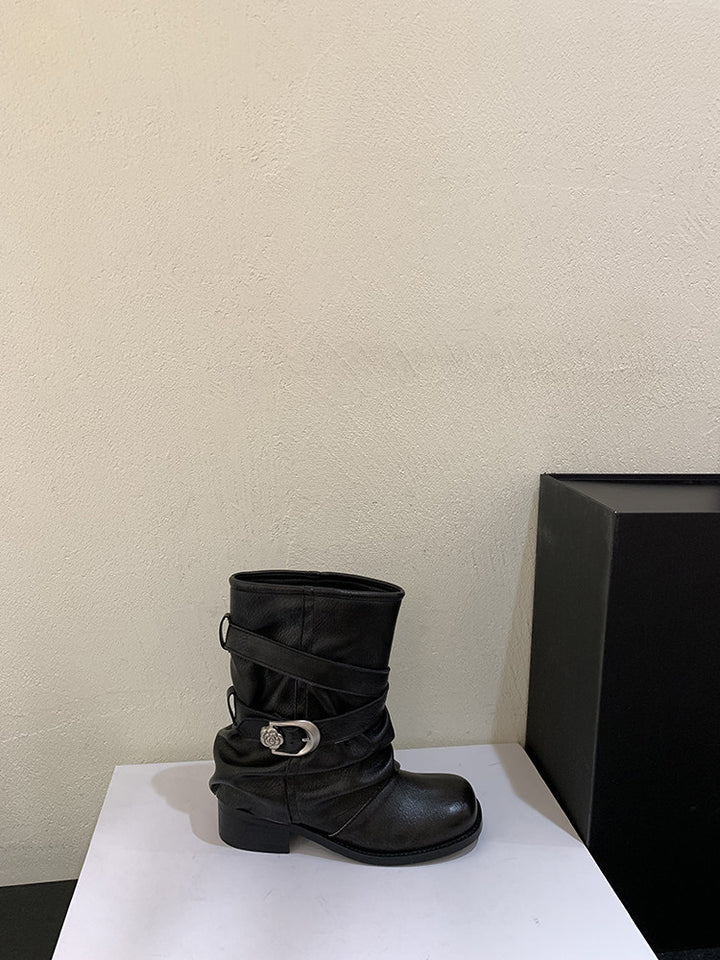 Damen Modische Stiefeletten mit breitem Riemen Echo Archiv