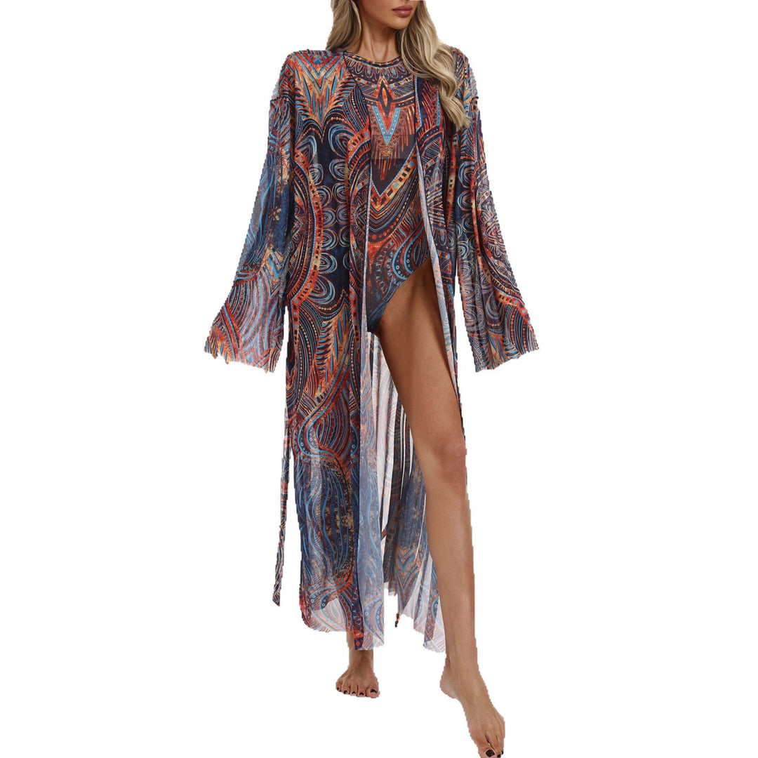 Damen Transparenter Strandkimono mit floralen Mustern Echo Archiv