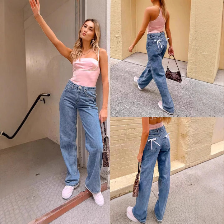 Damen Hohe Taille Jeans mit weitem Bein und klassischem Schnitt Echo Archiv