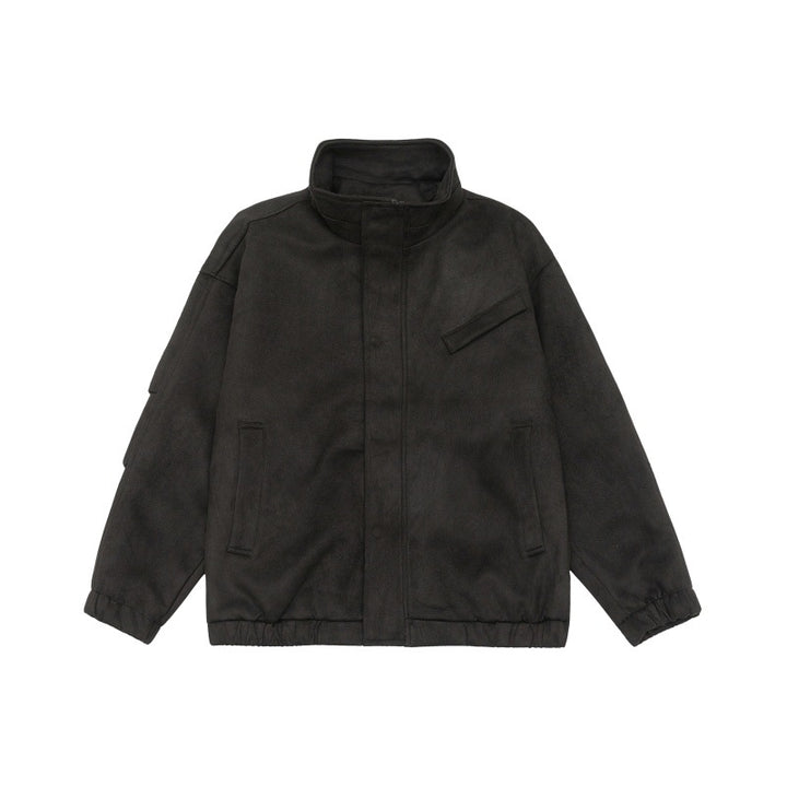 Unisex Kurzgeschnittene Stehkragen-Fleecejacke mit verdeckter Druckknopfleiste Echoarchiv