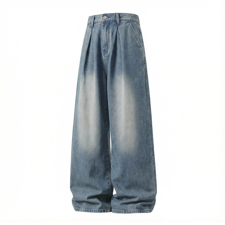 Damen High‑Waist Denim‑Palazzohose mit Bundfalten und weitem Bein Echo Archiv