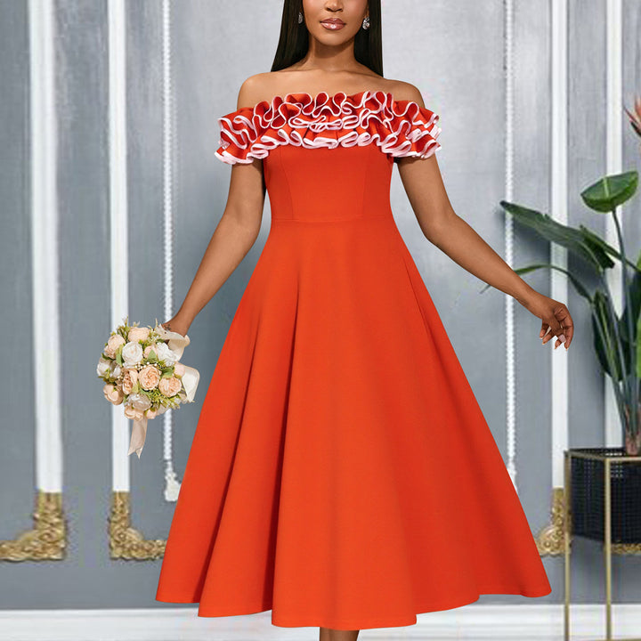 Damen A-Linien Abendkleid mit Off-Shoulder Rüsche Echo Archiv