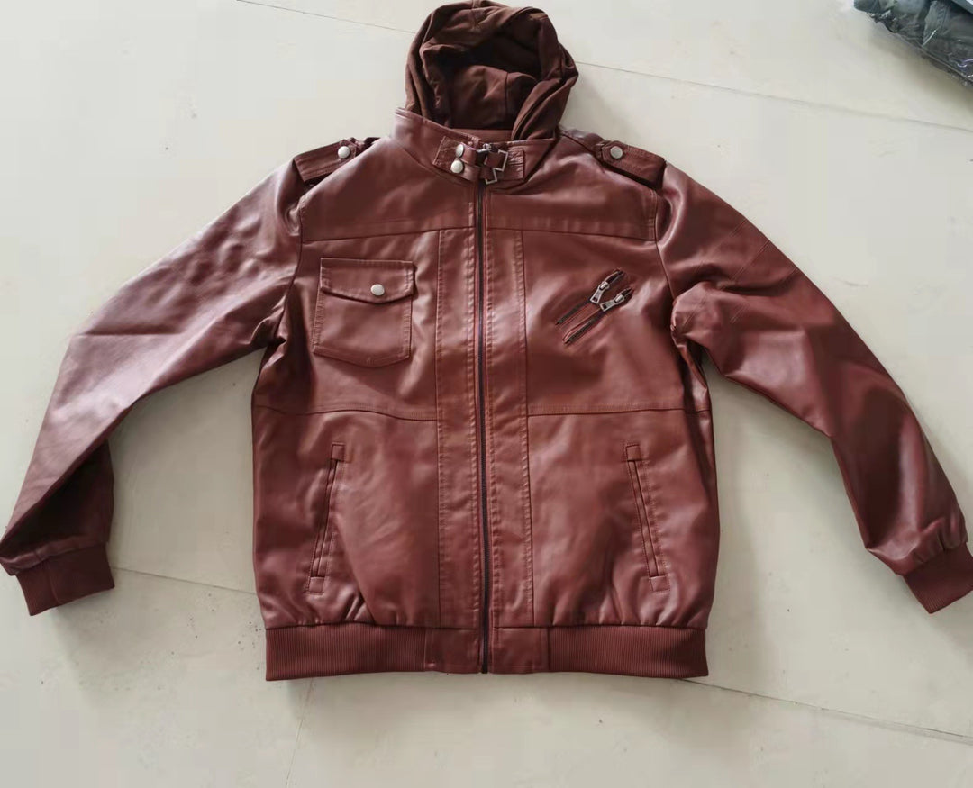 Herren stylische Kunstlederjacke mit Kapuze Echo Archiv