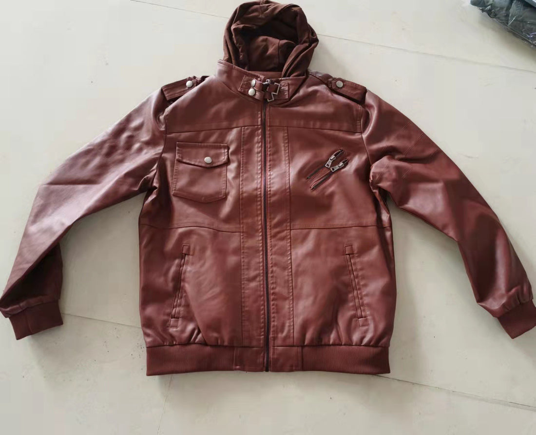 Herren stylische Kunstlederjacke mit Kapuze Echo Archiv
