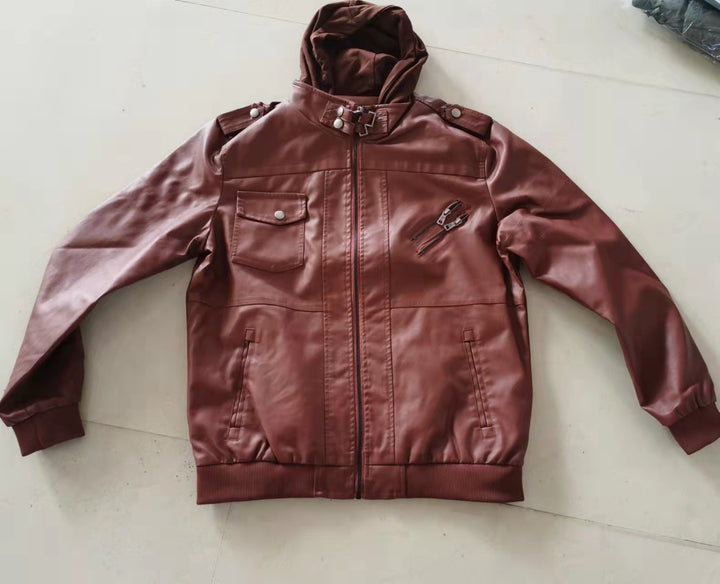 Herren stylische Kunstlederjacke mit Kapuze Echo Archiv