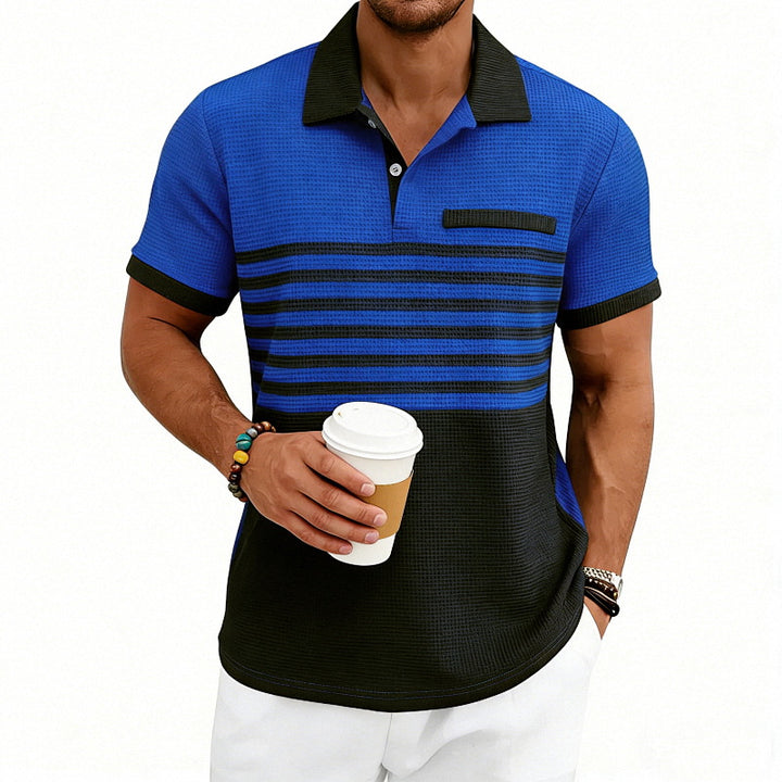 Herren nan Jacquard-Polo mit Blockstreifen, Brustblende und Baumwollmix Echo Archiv