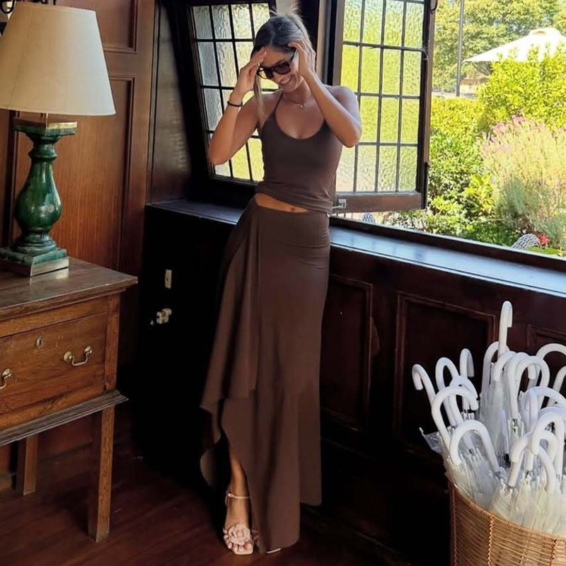 Damen Maxikleid mit asymmetrischem Saum und verstellbarem Träger Echo Archiv