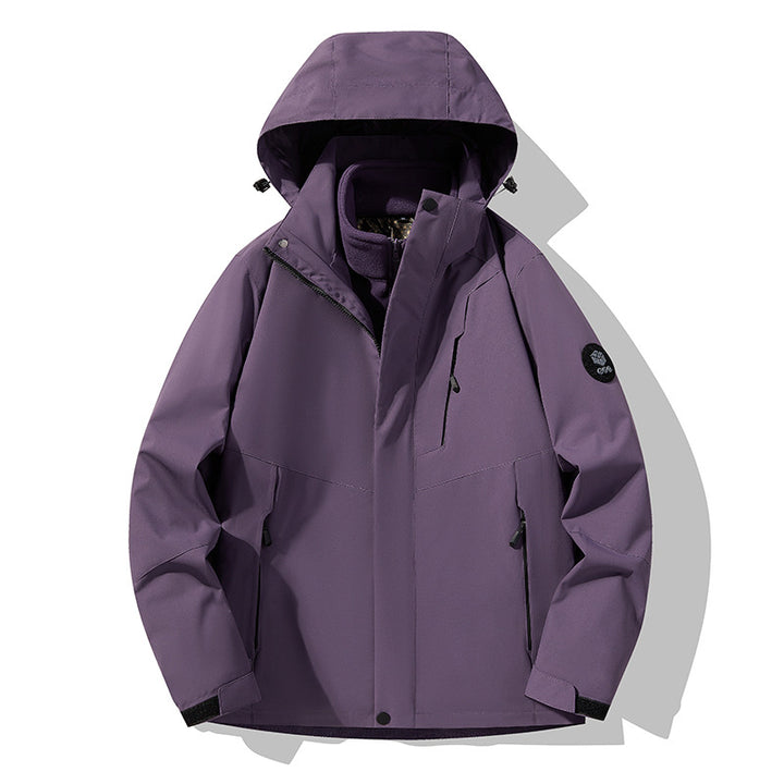 Herren dreilagige atmungsaktive Softshell-Trekkingjacke mit integriertem Fleecekragen und verstellbarer Kapuze Echoarchiv