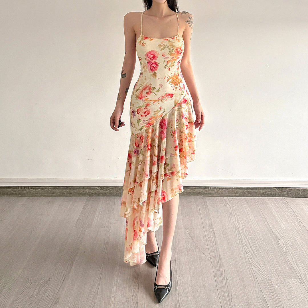 Damen florales Maxikleid mit Rüschendetails Echo Archiv