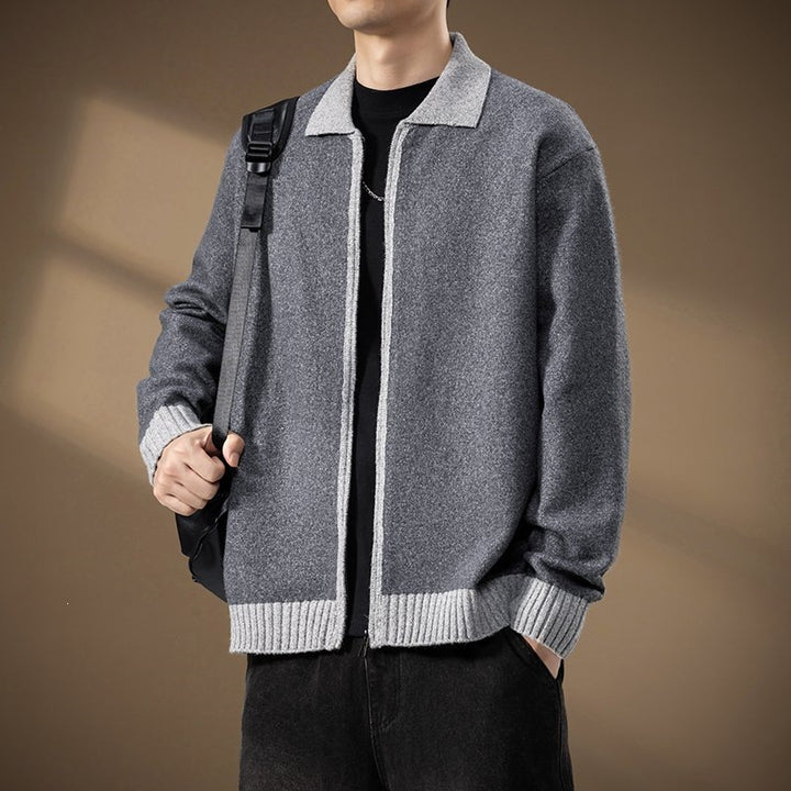 Herren Strickjacke mit durchgehendem Reißverschluss und kontrastgeripptem Saum Echo Archiv