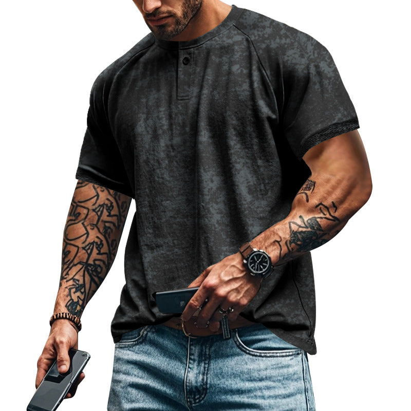 Herren lässiges Kurzarm-Henley-T-Shirt mit strukturiertem Design Echoarchiv