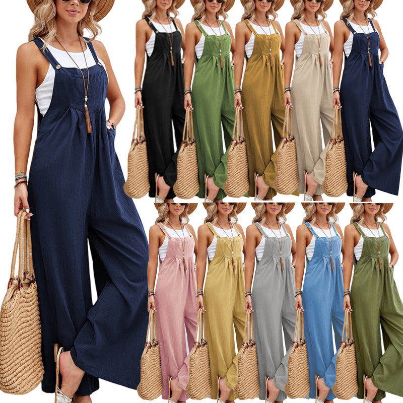 Damen Lässiger Jumpsuit mit weitem Bein und verstellbaren Trägern Echo Archiv