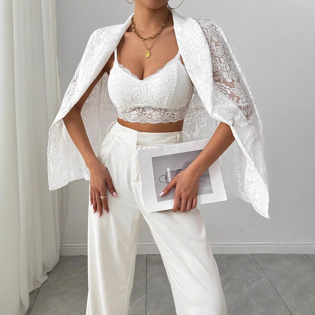 Damen nan Spitzenblazer mit Schalkragen und floraler Transparenz Echo Archiv