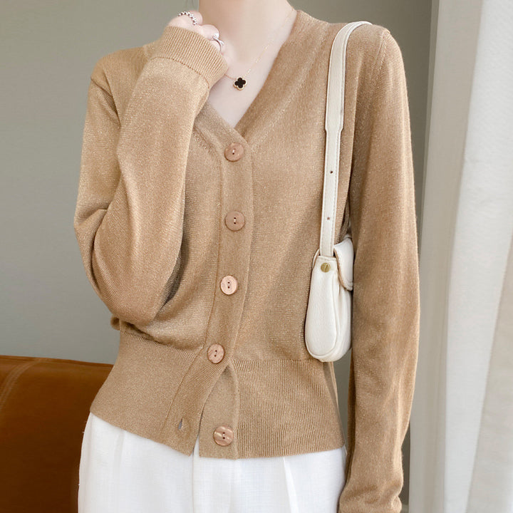 Damen Leichter V‑Ausschnitt-Cardigan mit seitlichem Saumschlitz und geripptem Bund Echoarchiv