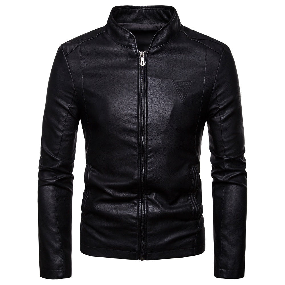 Herren nan schmal geschnittene Lammleder-Bikerjacke mit Stehkragen und tonalen Ziernähten Echo Archiv