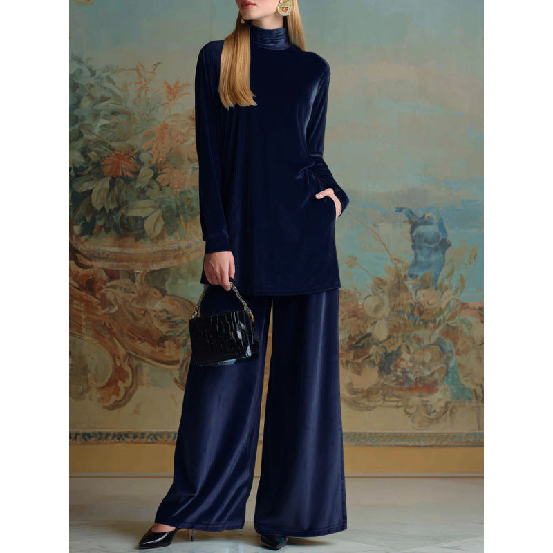 Damen Oversize-Samt-Set mit Rollkragen und weitem Palazzohose Echo Archiv