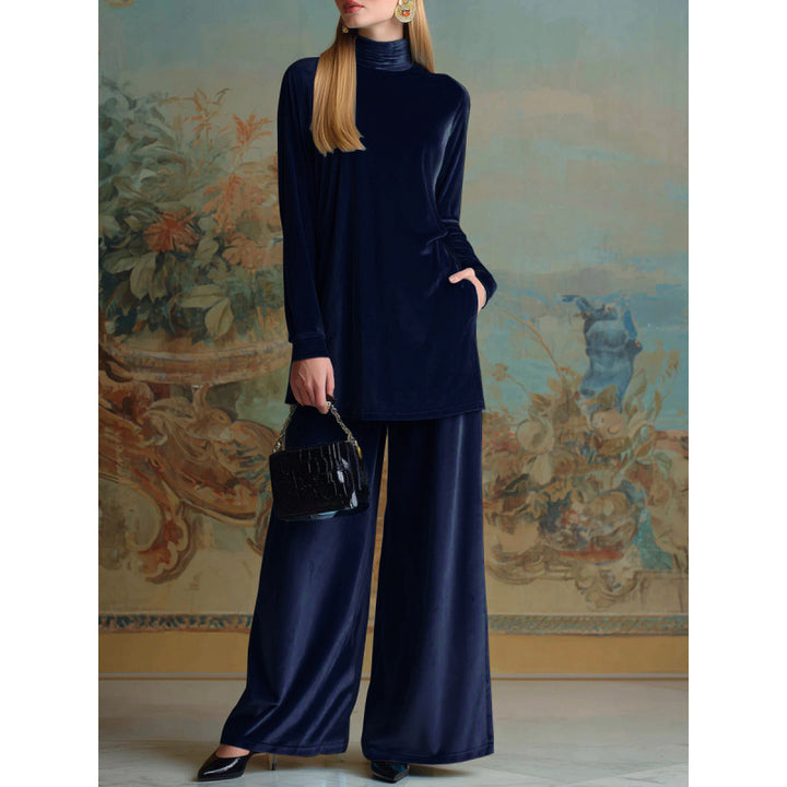 Damen Oversize-Samt-Set mit Rollkragen und weitem Palazzohose Echo Archiv