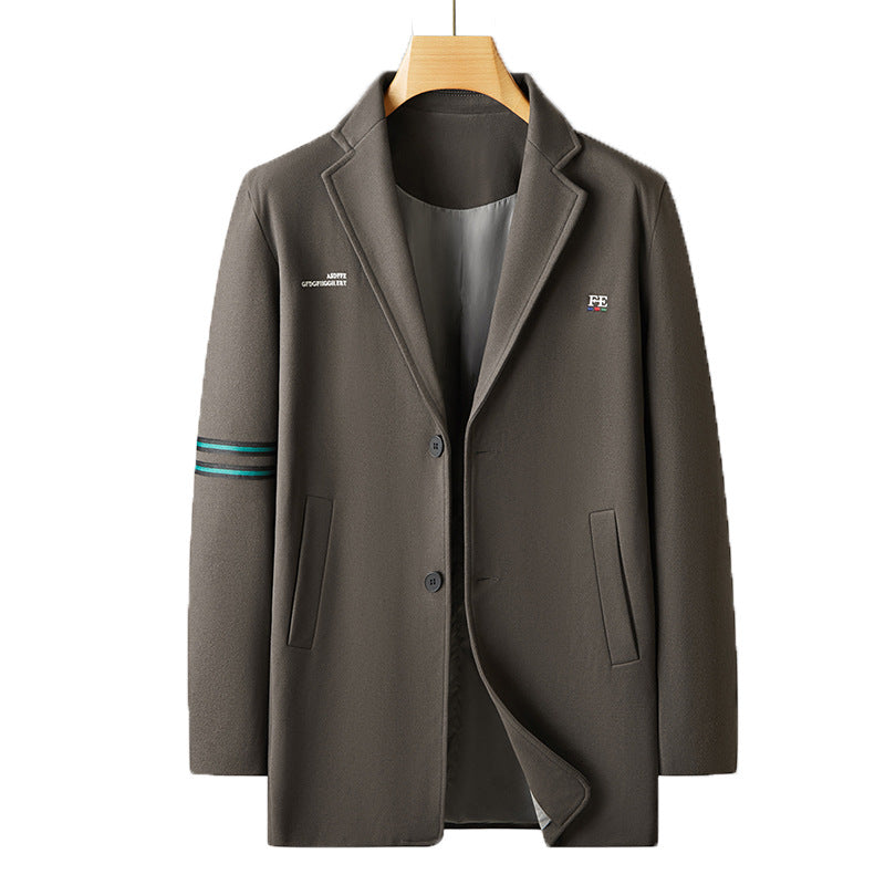 Herren Kurzer Wollmix-Mantel im Blazer-Stil mit Ärmelstreifen und minimaler Logostickerei – Tianoro